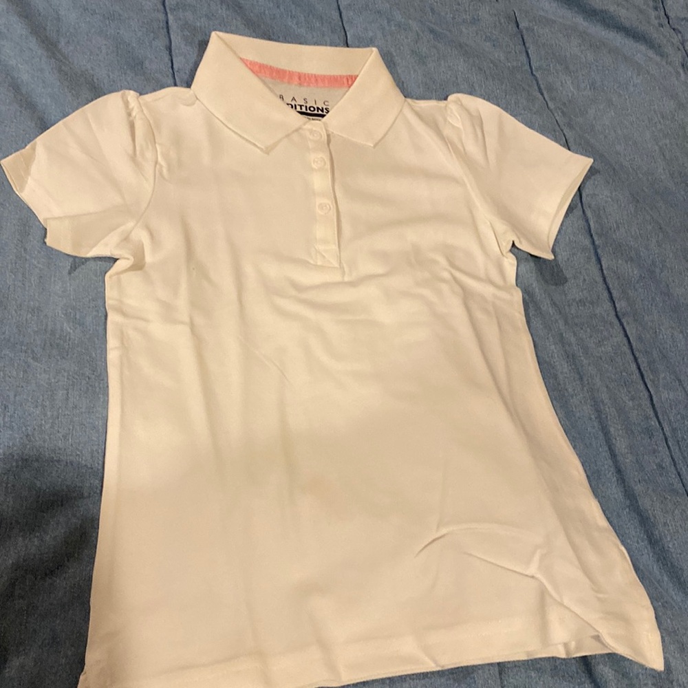 2 new basic editions medium 8 white polo two button collared shirts
